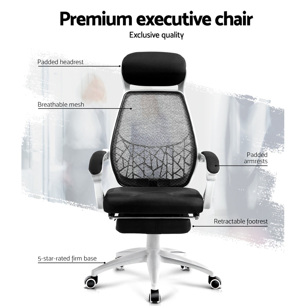 Artiss Mesh Office Chair Recliner - Black & White