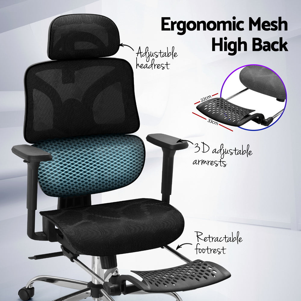 Artiss Black Ergonomic Office Chair Footrest