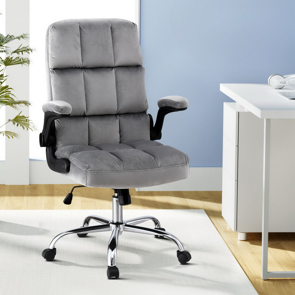 Artiss Grey Velvet Gaming Office Chair