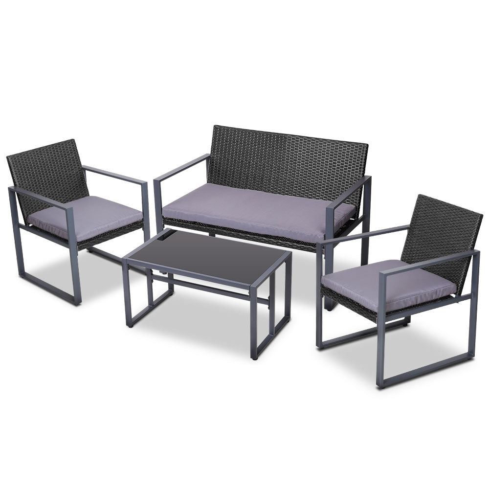 Gardeon Black 4-Piece Rattan Sofa Set