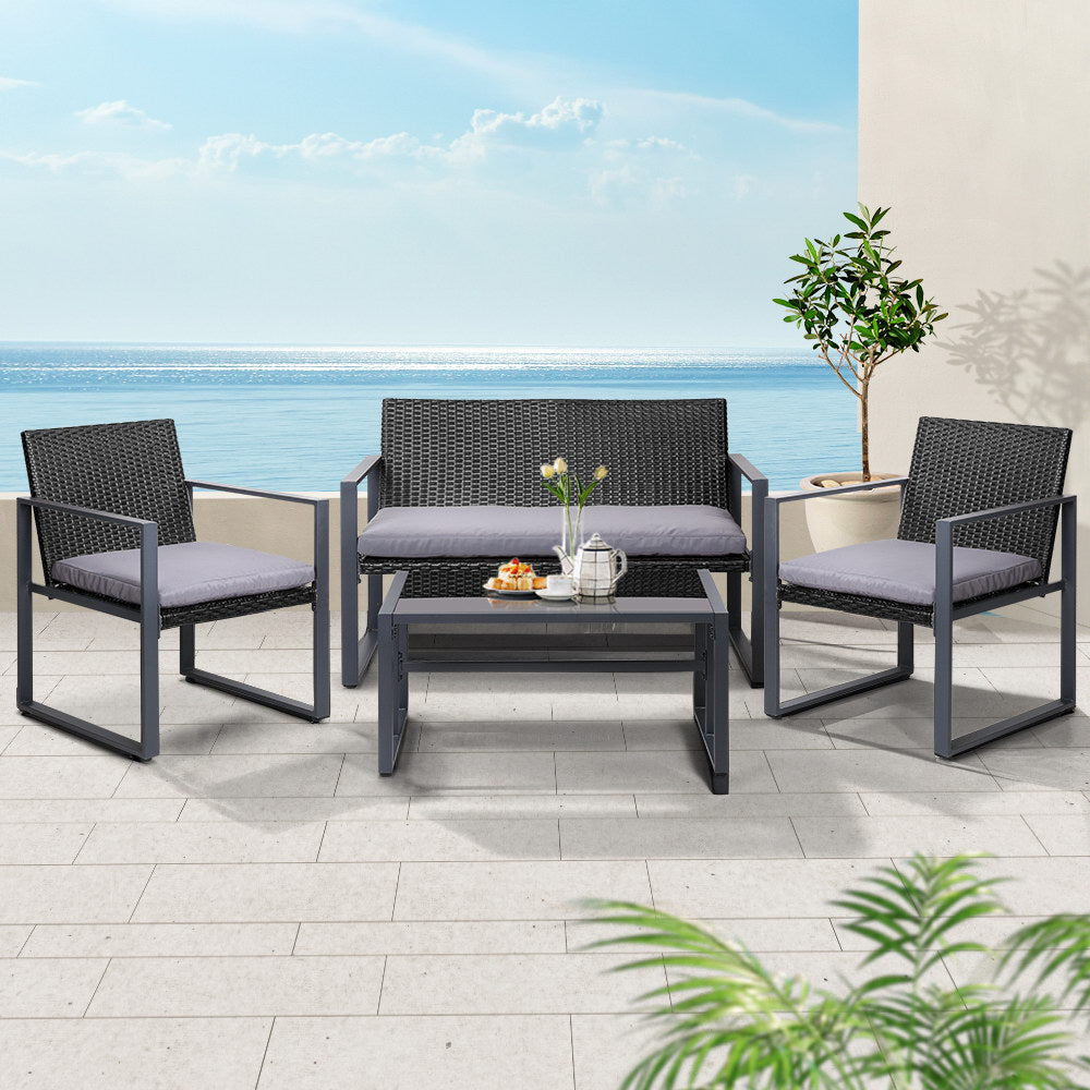 Gardeon Black 4-Piece Rattan Sofa Set