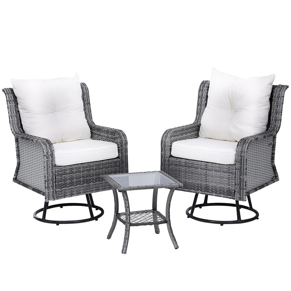 Gardeon 3-Piece Swivel Wicker Bistro Set