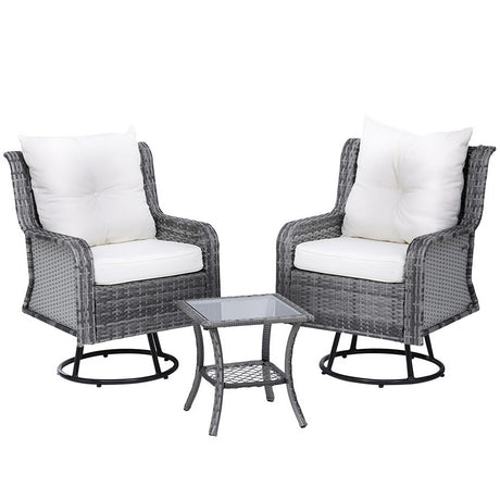 Gardeon 3-Piece Swivel Wicker Bistro Set