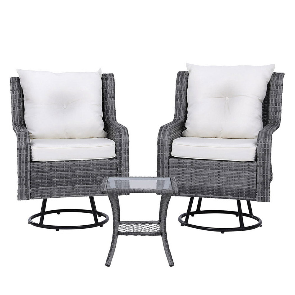 Gardeon 3-Piece Swivel Wicker Bistro Set