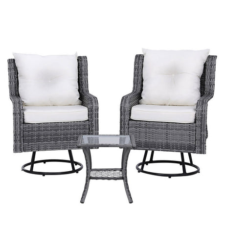 Gardeon 3-Piece Swivel Wicker Bistro Set
