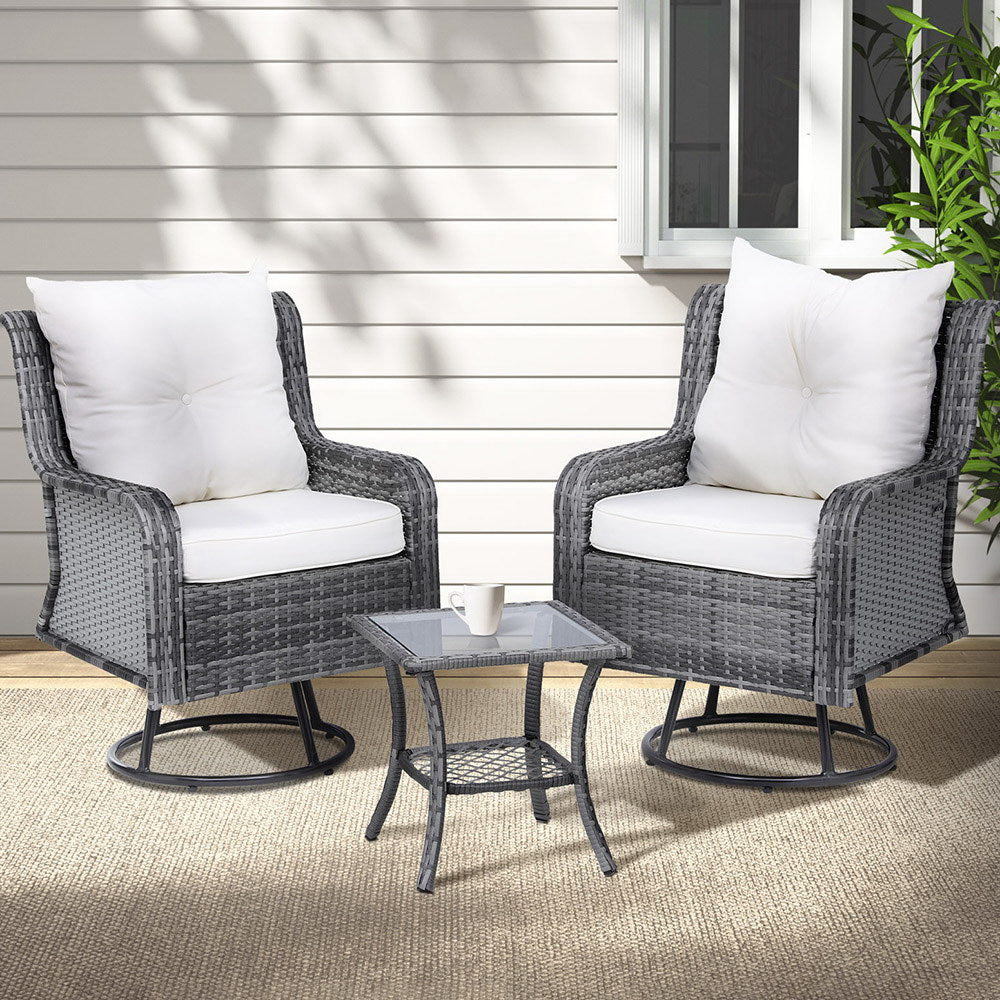 Gardeon 3-Piece Swivel Wicker Bistro Set