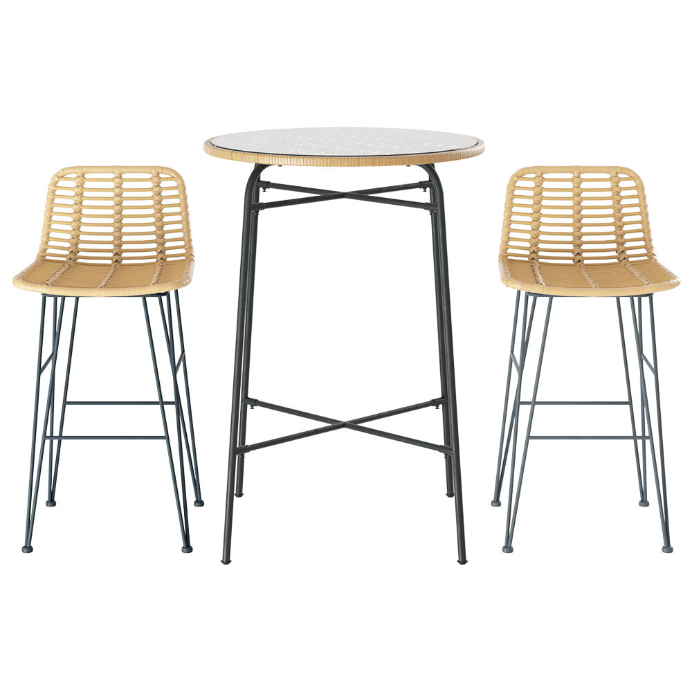 Gardeon Elegant 3-Piece Wicker Bar Set