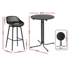 Gardeon 3PC Black Outdoor Bar Set