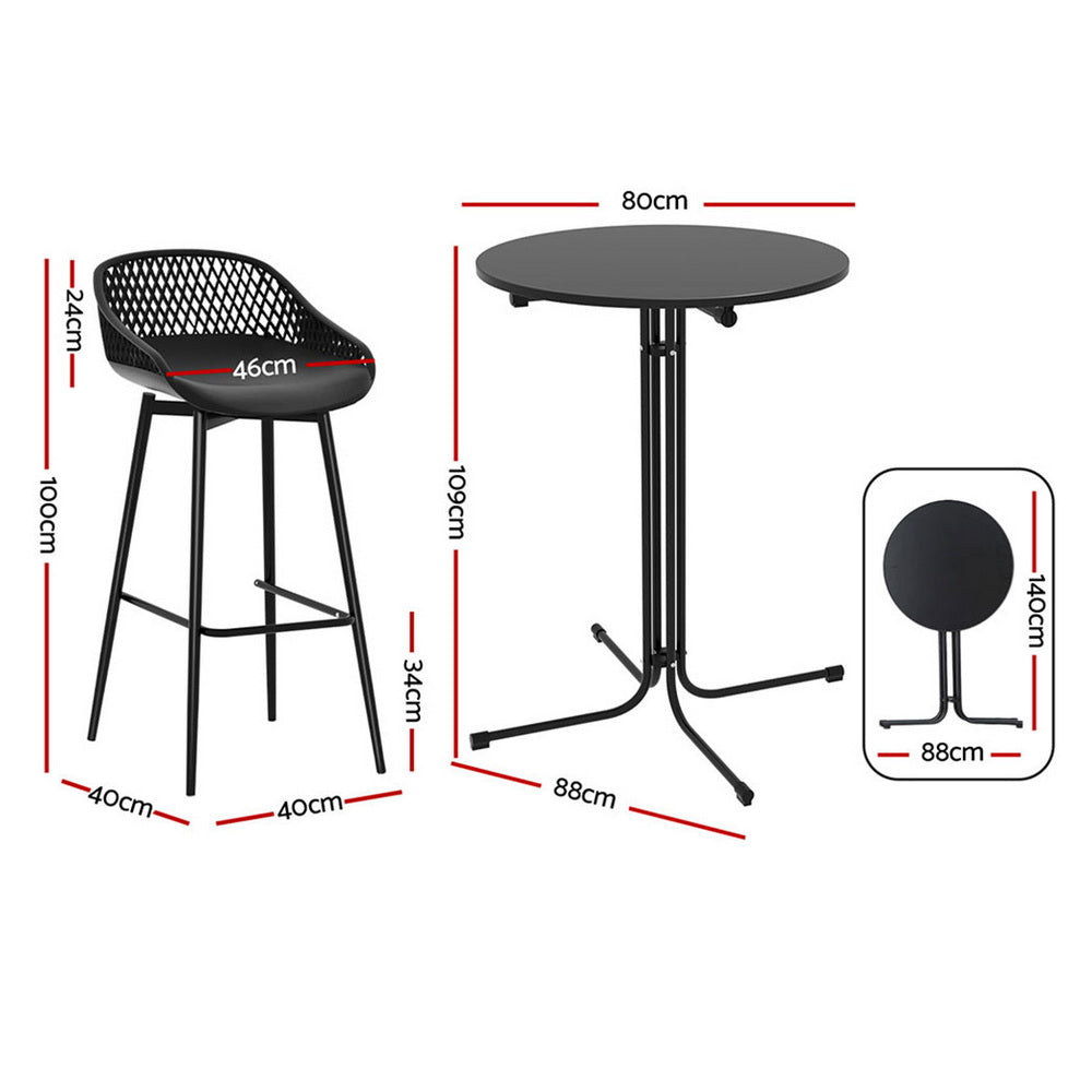 Gardeon 3PC Black Outdoor Bar Set