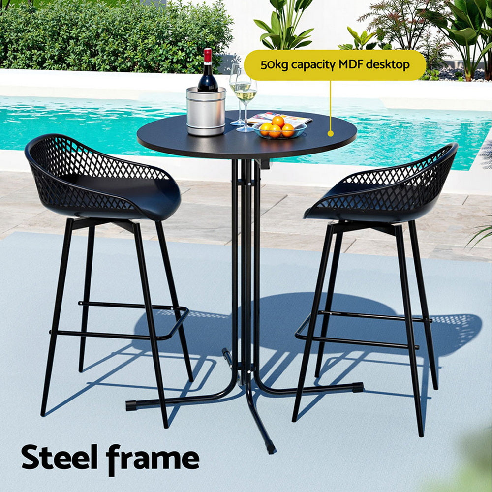 Gardeon 3PC Black Outdoor Bar Set