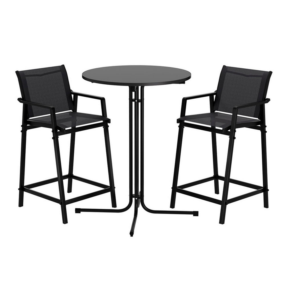 Gardeon Black Steel 3PC Outdoor Bar Set