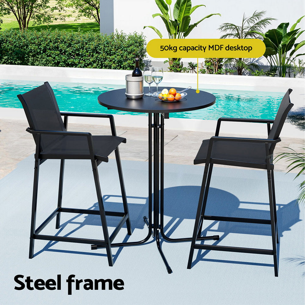 Gardeon Black Steel 3PC Outdoor Bar Set
