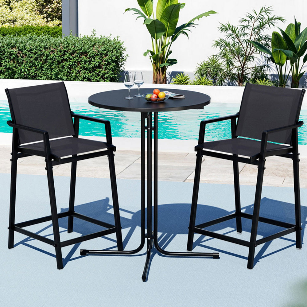 Gardeon Black Steel 3PC Outdoor Bar Set