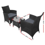 Gardeon 3PC Curved Wicker Bistro Set