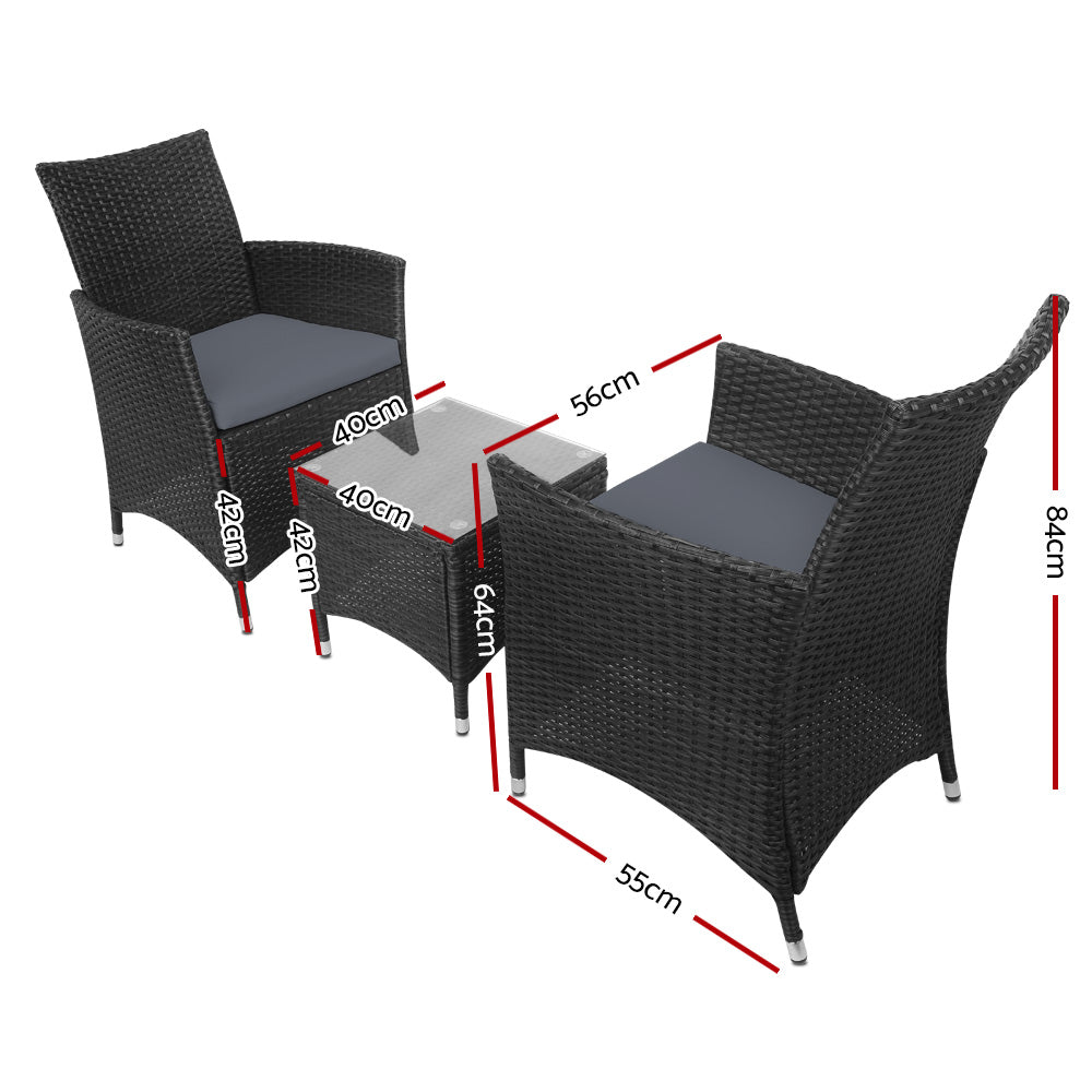Gardeon 3PC Curved Wicker Bistro Set