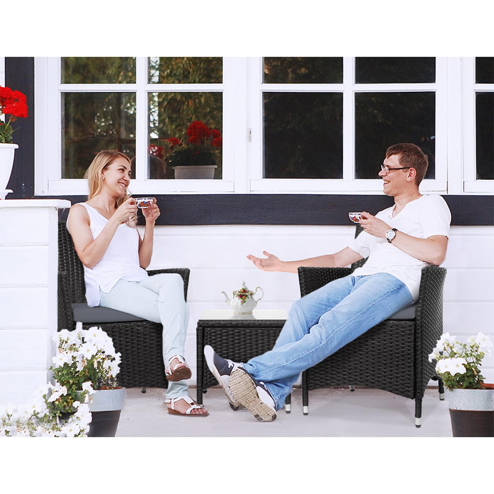 Gardeon 3PC Curved Wicker Bistro Set