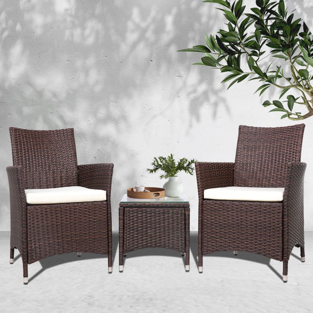 Gardeon 3PC Curved Wicker Bistro Set