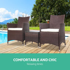 Gardeon 3PC Curved Wicker Bistro Set
