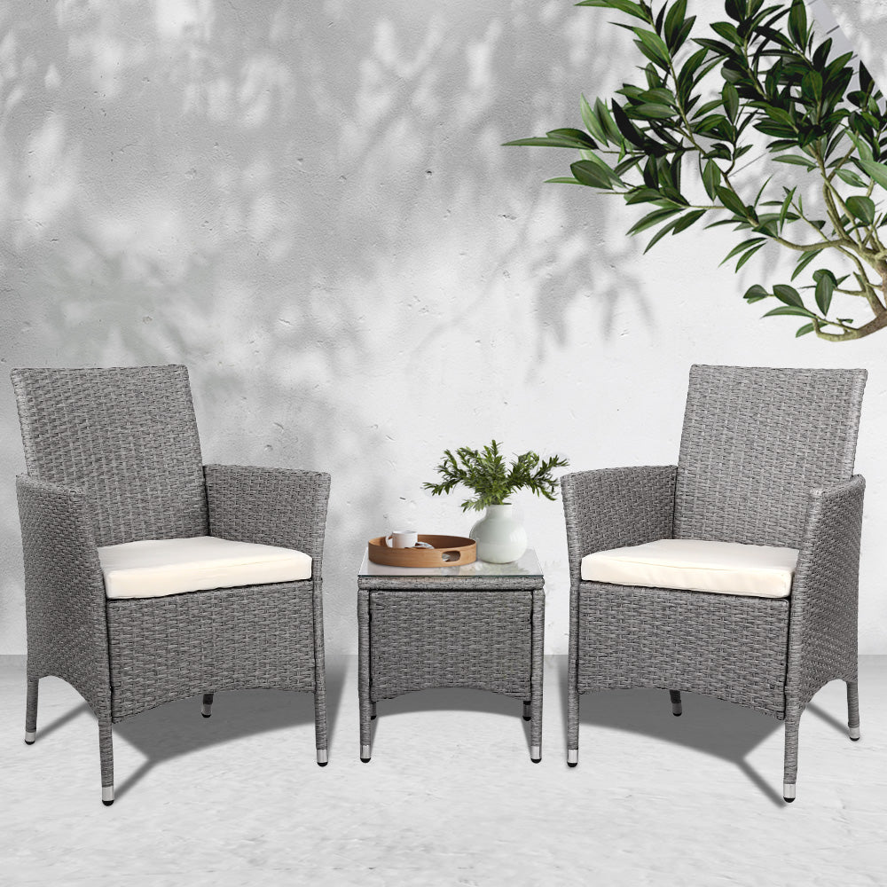 Gardeon 3PC Curved Wicker Bistro Set