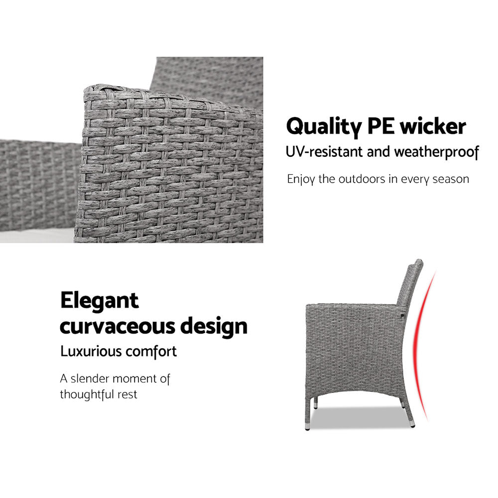 Gardeon 3PC Curved Wicker Bistro Set