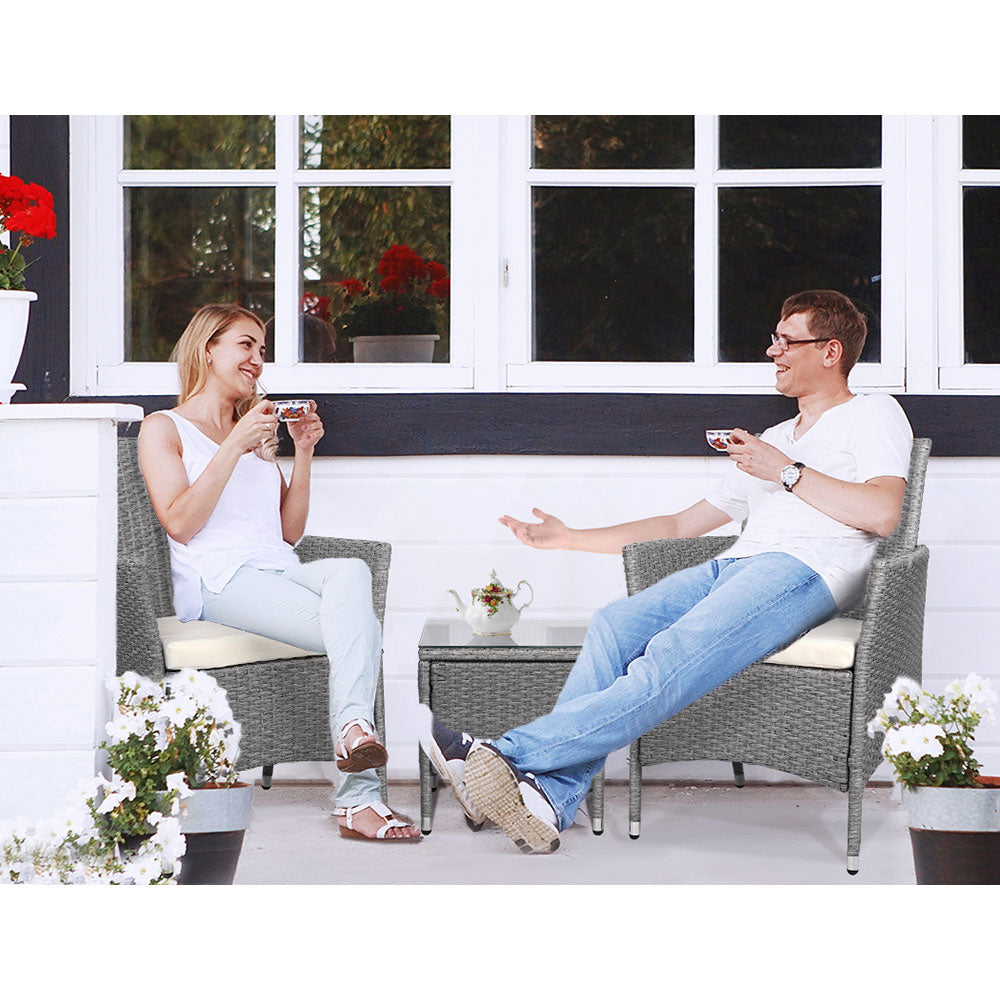 Gardeon 3PC Curved Wicker Bistro Set