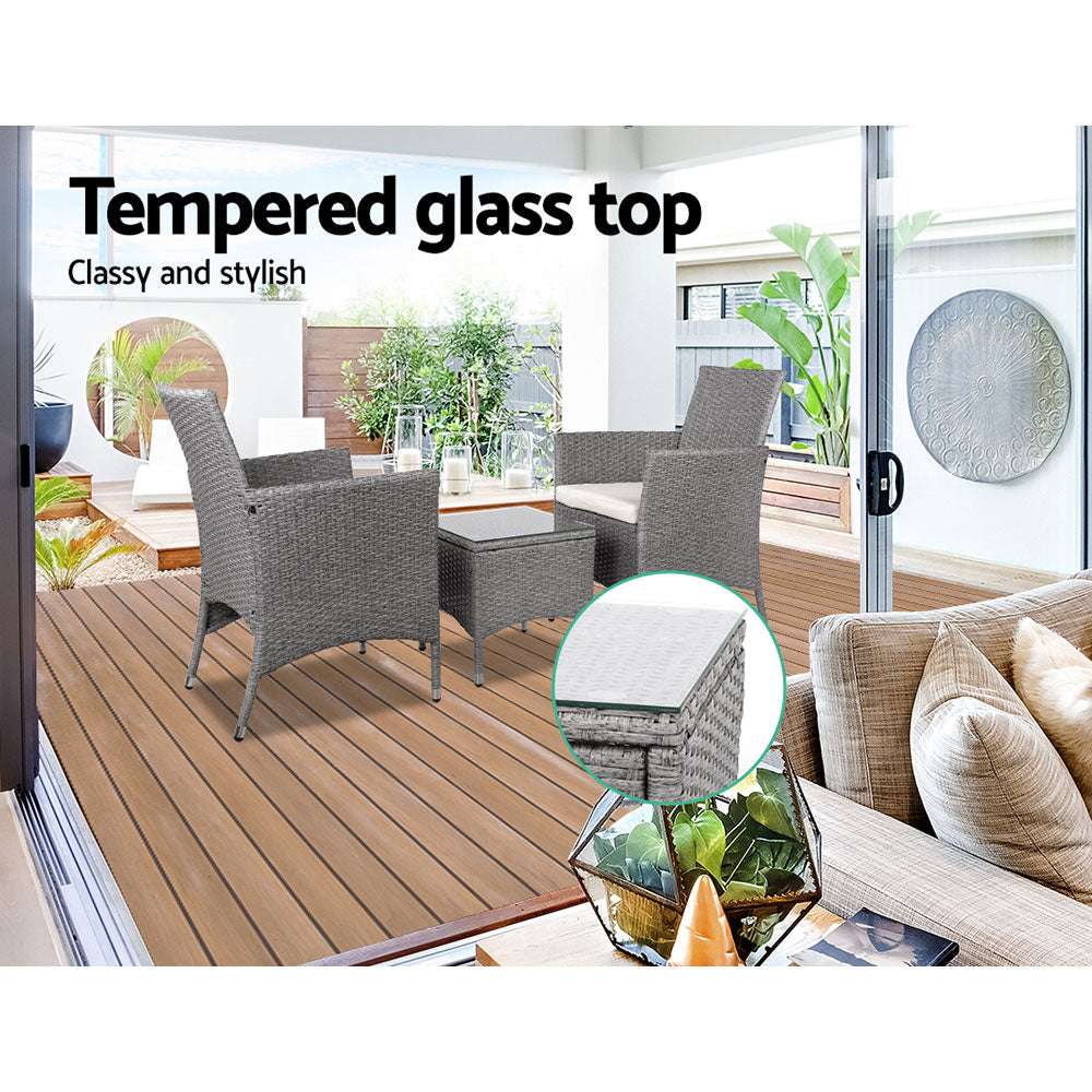 Gardeon 3PC Curved Wicker Bistro Set