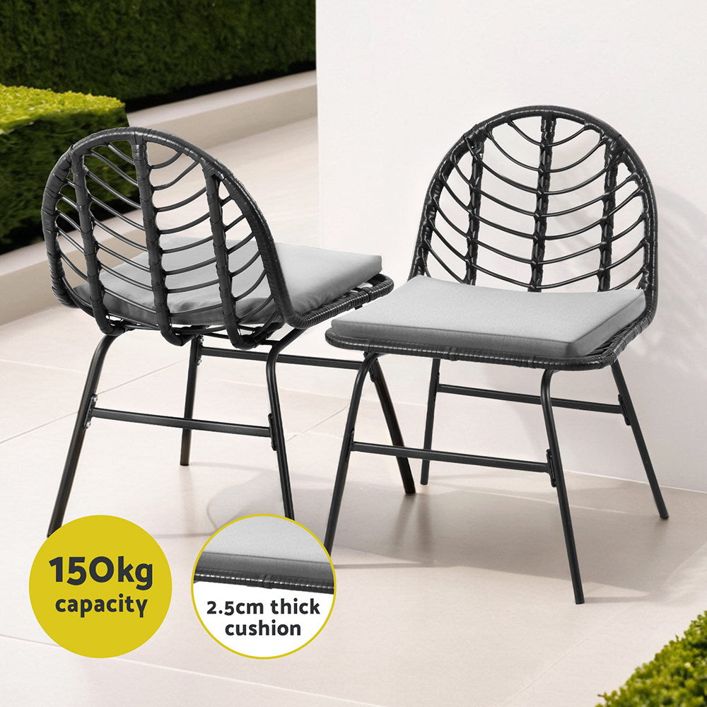 Gardeon Black Wicker Outdoor Chair Set