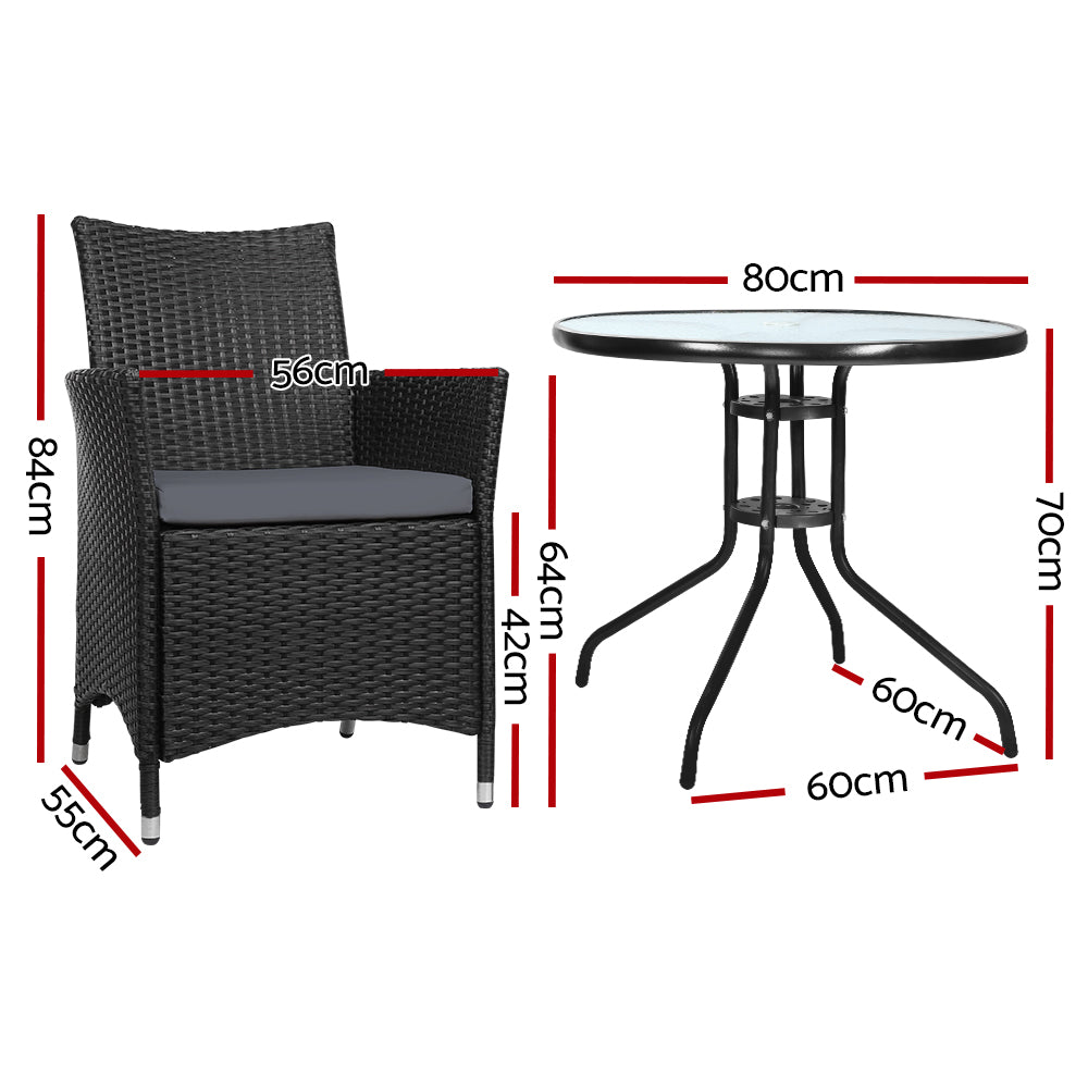 Gardeon Outdoor Rattan Bistro Set with Cushions