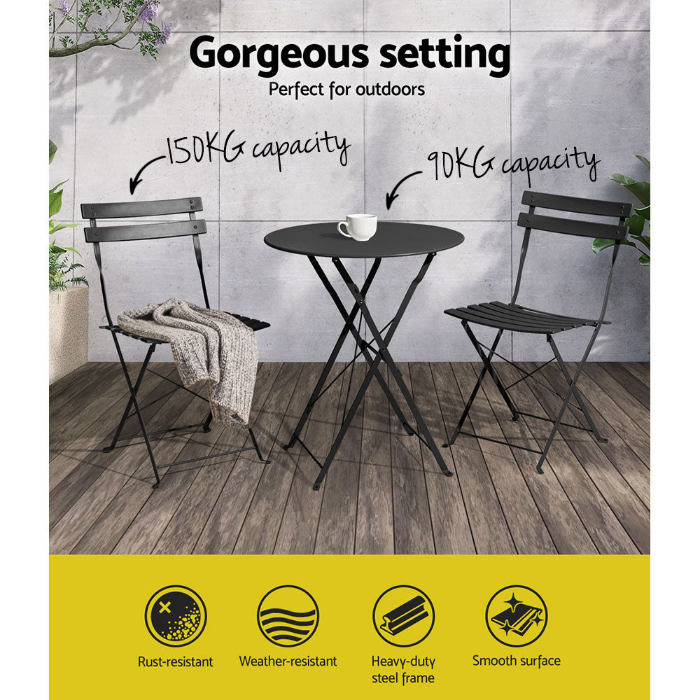 Gardeon 3-Piece Steel Outdoor Bistro Set