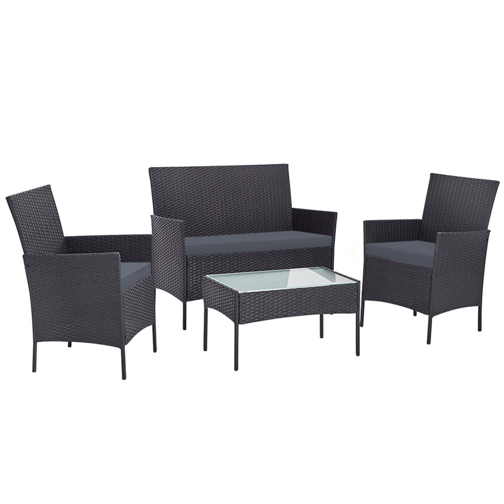 Gardeon Dark Grey 4-Seater Rattan Sofa Set