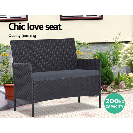 Gardeon Dark Grey 4-Seater Rattan Sofa Set