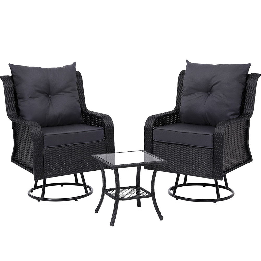 Gardeon 3-Piece Swivel Wicker Bistro Set