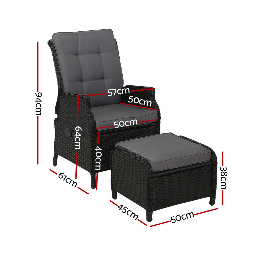 Gardeon Outdoor Wicker Recliner Chair Set