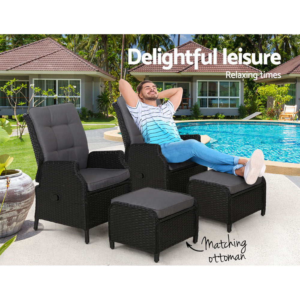 Gardeon Outdoor Wicker Recliner Chair Set