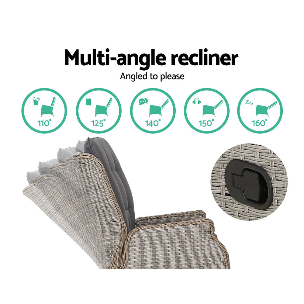 Gardeon Adjustable Wicker Recliner Set