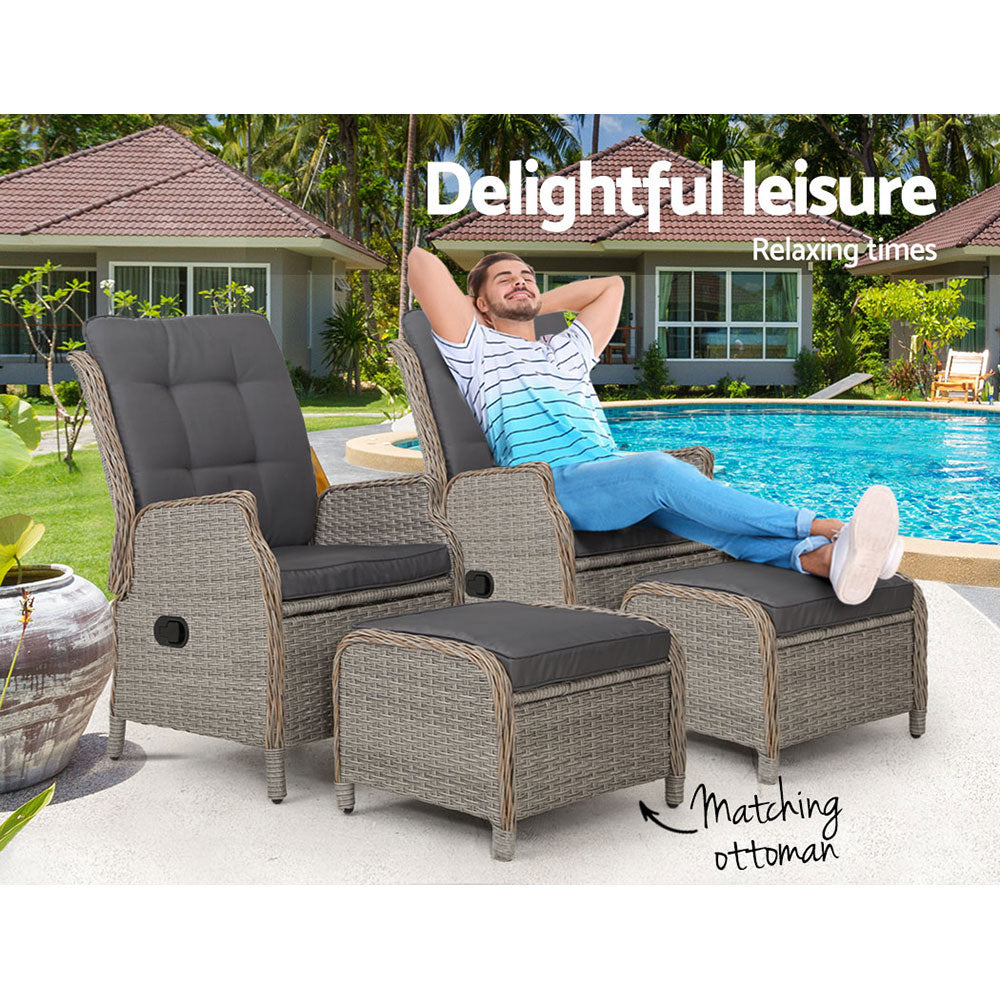 Gardeon Outdoor Wicker Recliner Chair Set