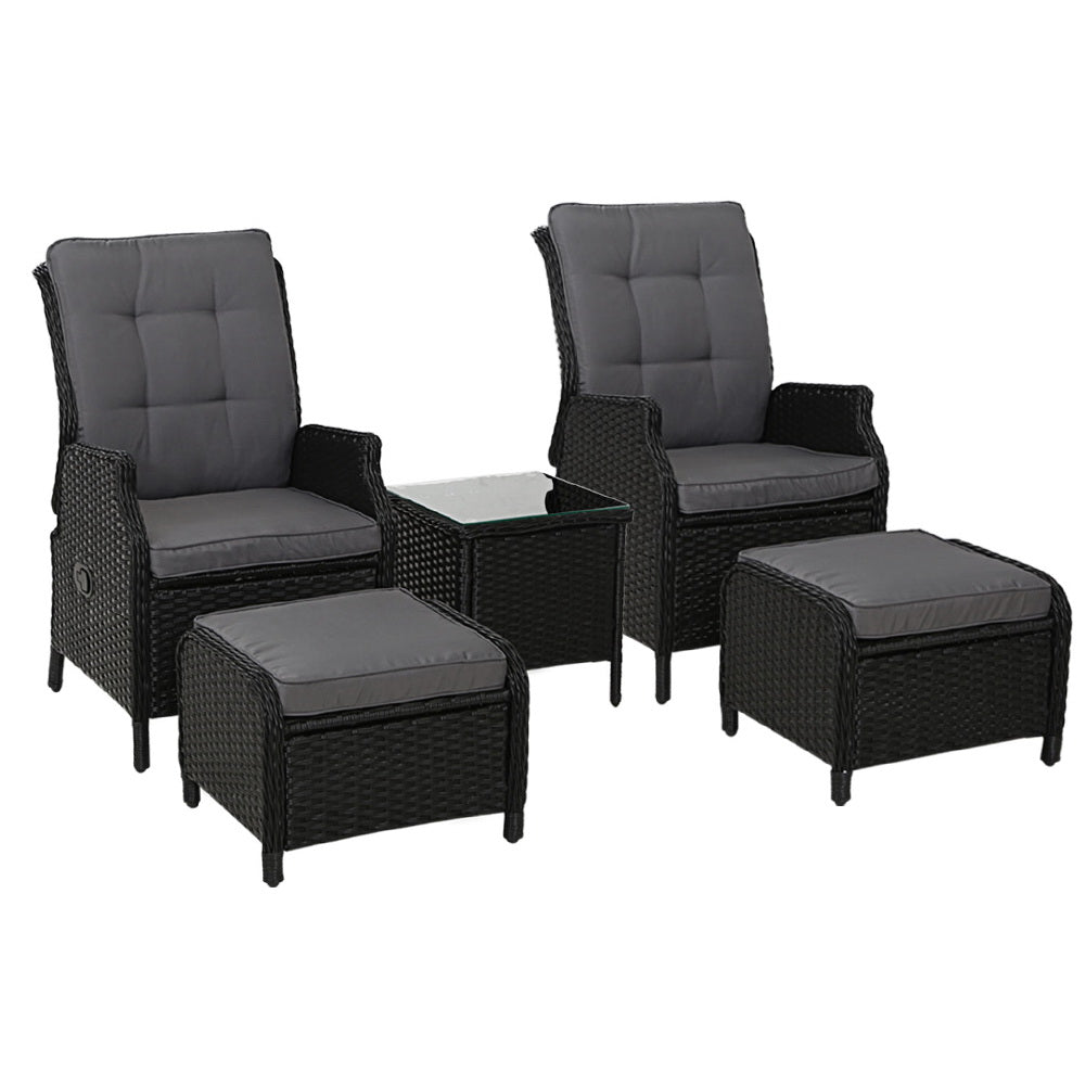 Gardeon 5PC Wicker Recliner Set