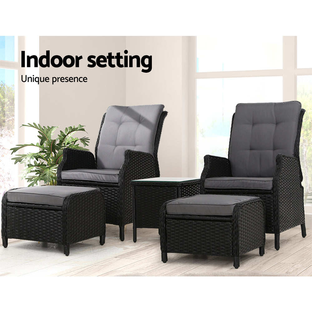 Gardeon 5PC Wicker Recliner Set