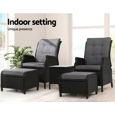 Gardeon 5PC Wicker Recliner Set