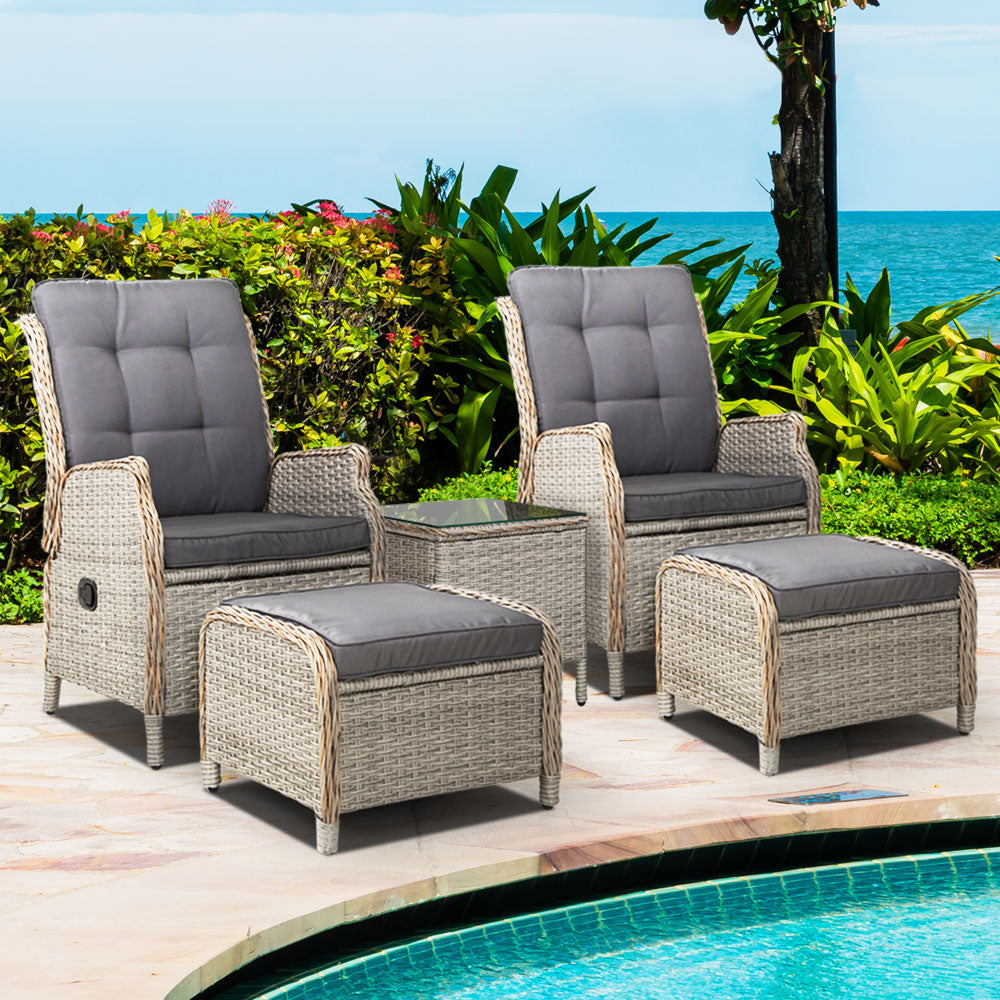 Gardeon 5PC Wicker Recliner Set