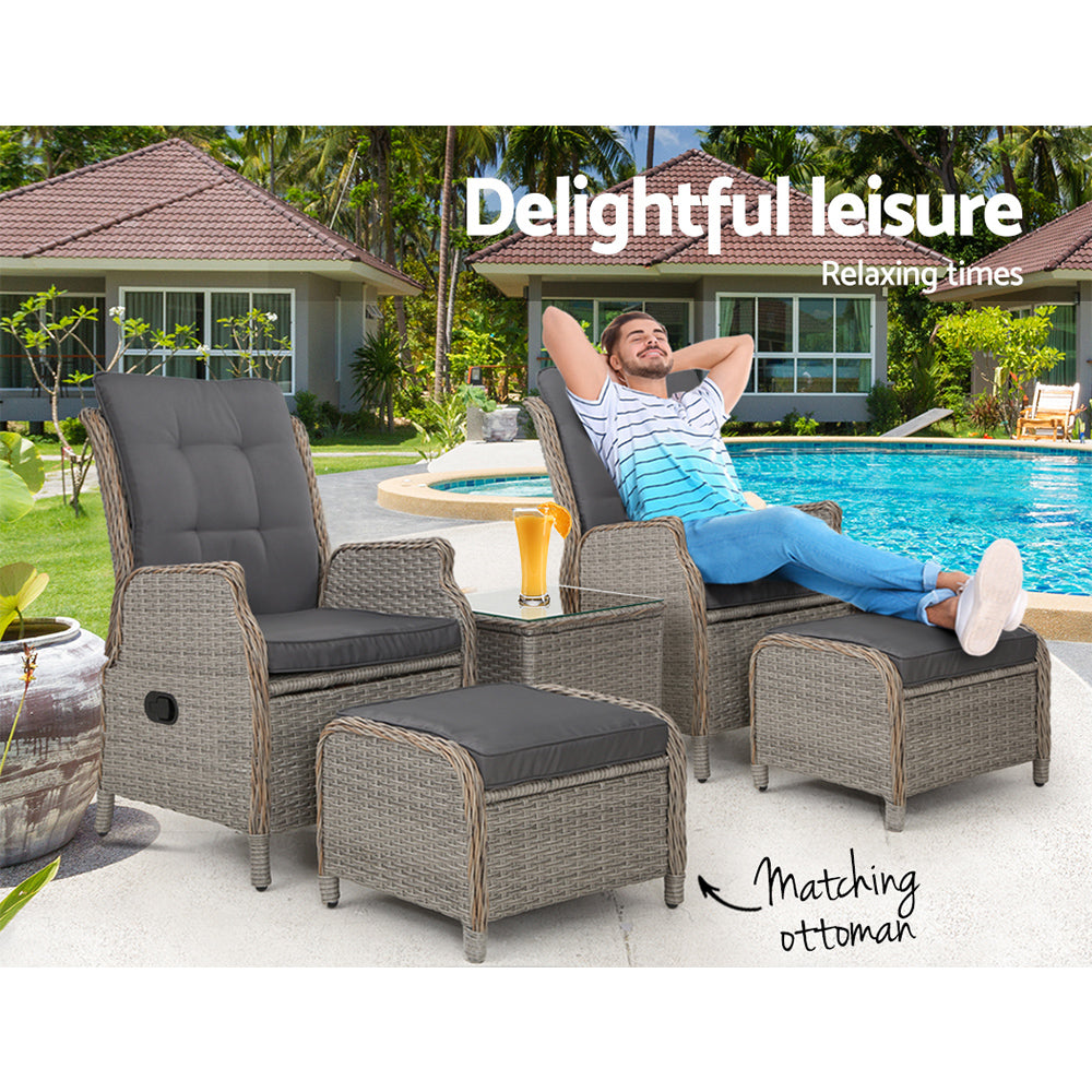 Gardeon 5PC Wicker Recliner Set