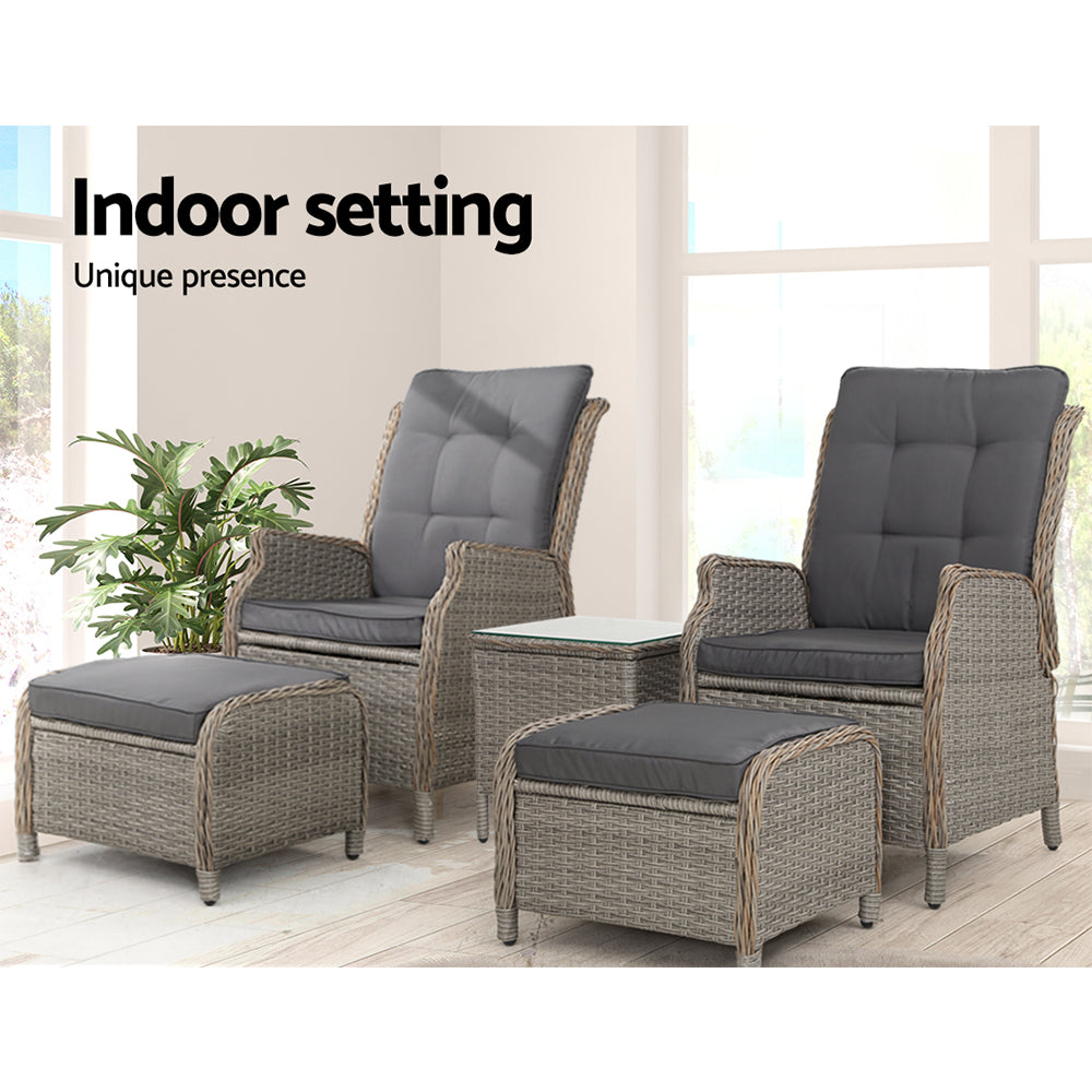 Gardeon 5PC Wicker Recliner Set