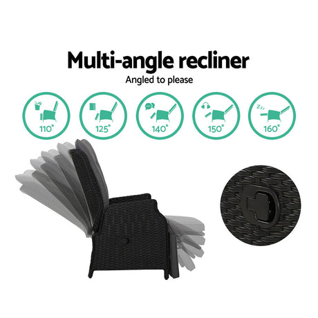 Gardeon Adjustable Wicker Recliner Chair Set