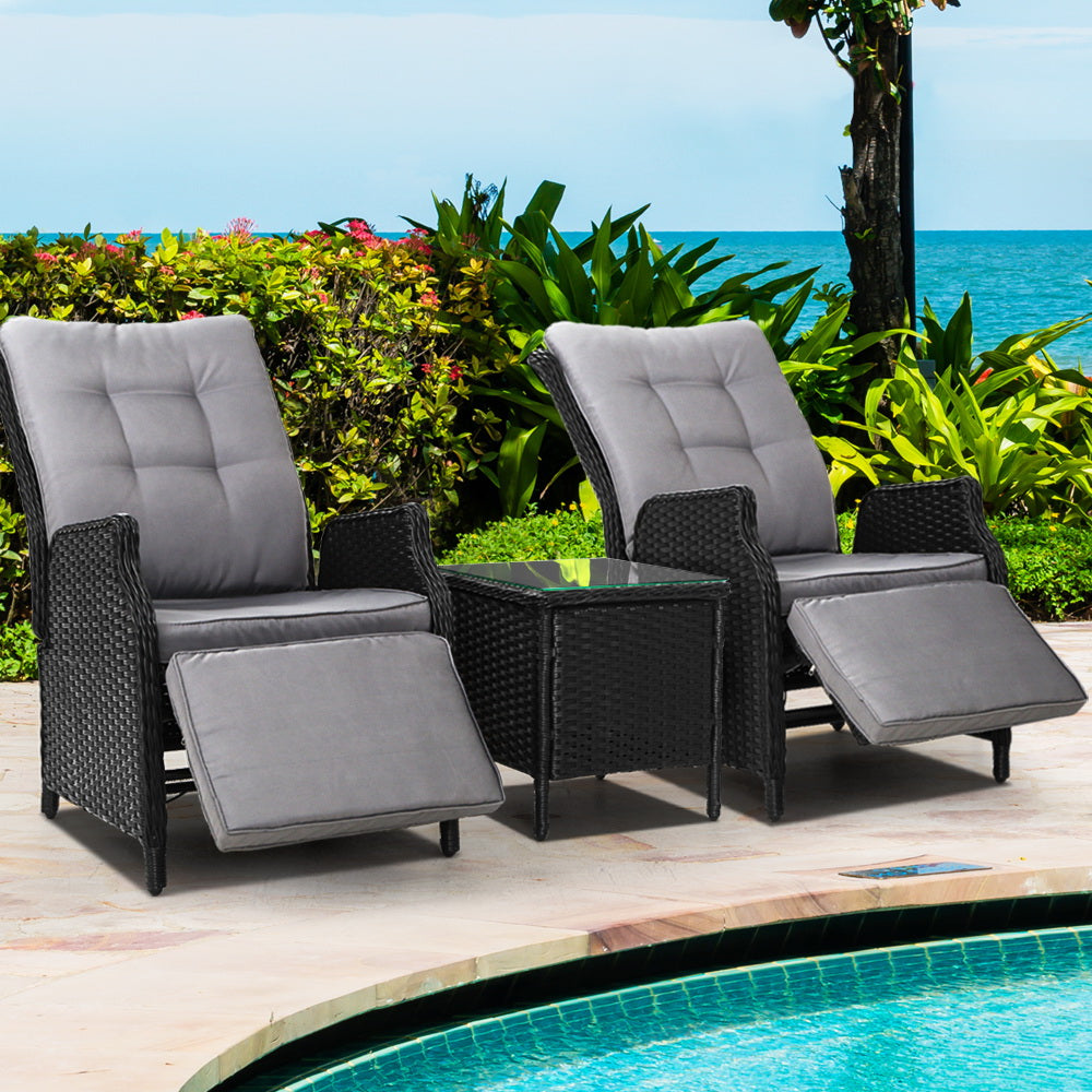 Gardeon Adjustable Wicker Recliner Chair Set