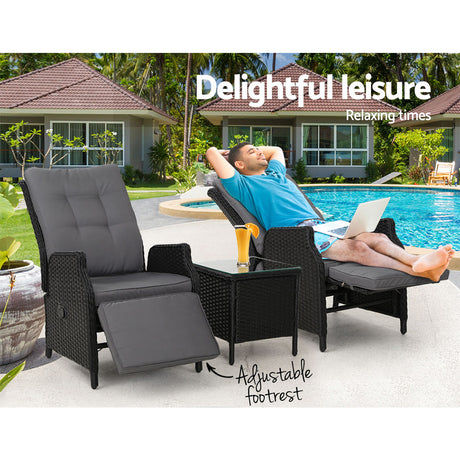 Gardeon Adjustable Wicker Recliner Chair Set