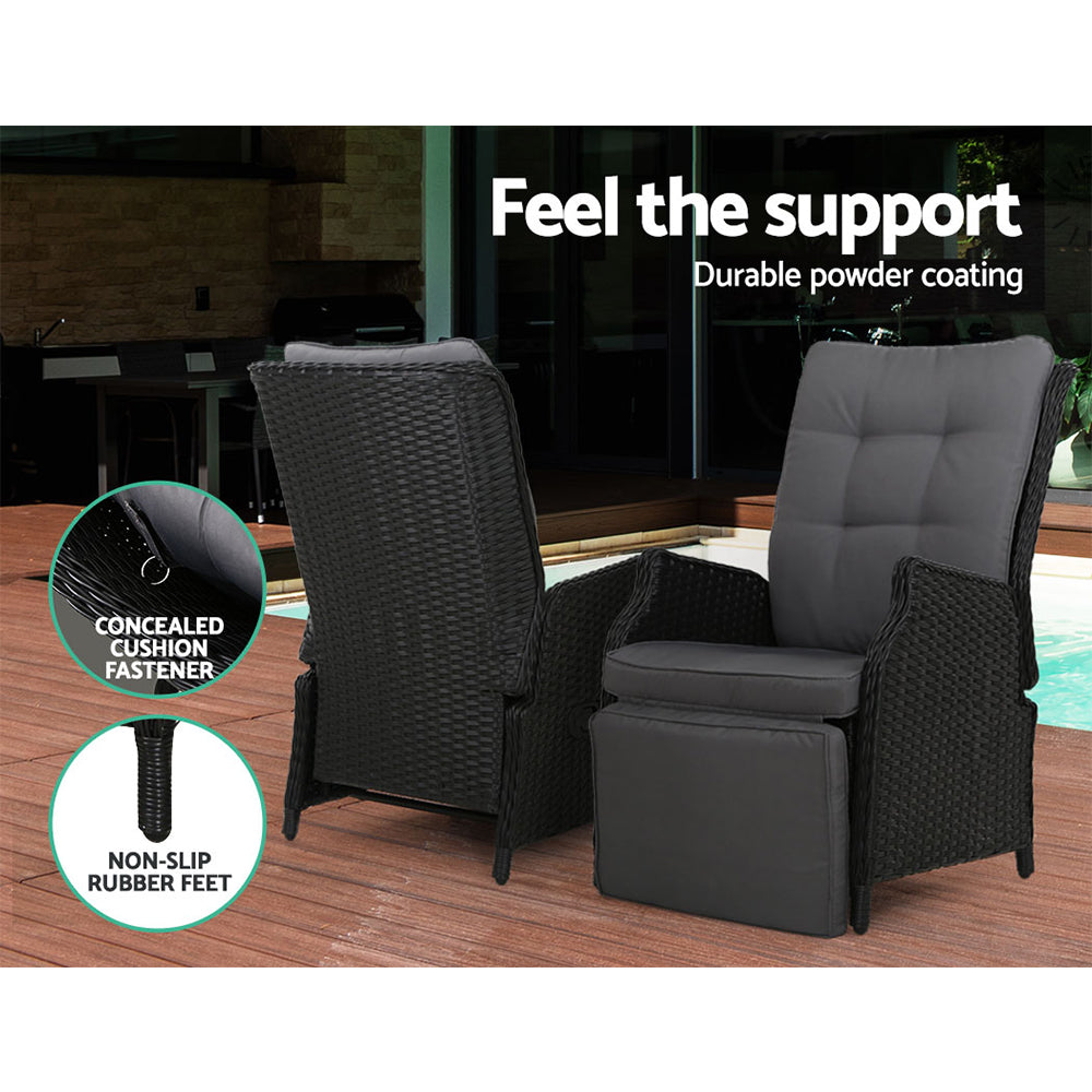 Gardeon Adjustable Wicker Recliner Chair Set