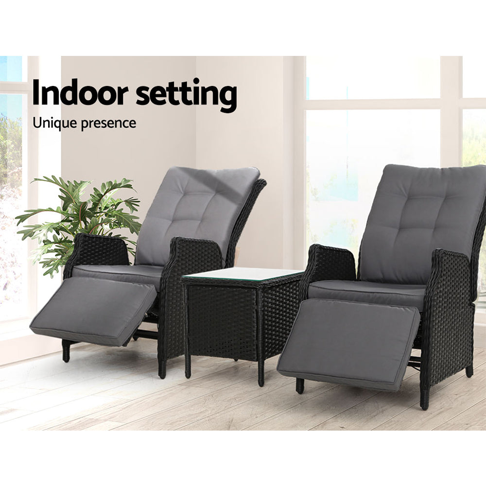 Gardeon Adjustable Wicker Recliner Chair Set