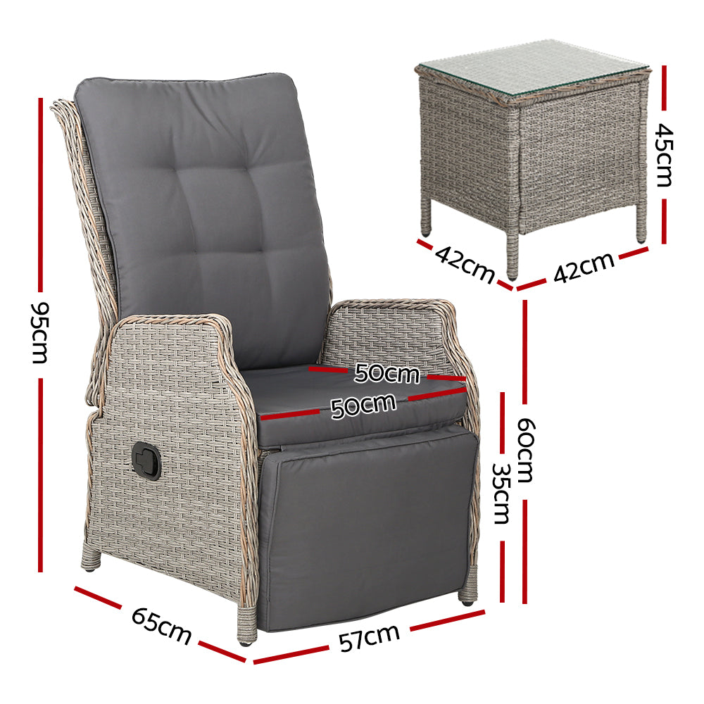 Gardeon Adjustable Wicker Recliner Chair Set