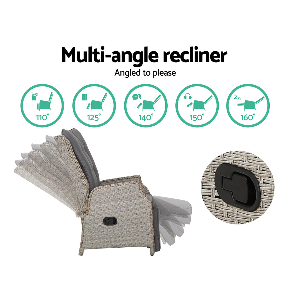 Gardeon Adjustable Wicker Recliner Chair Set