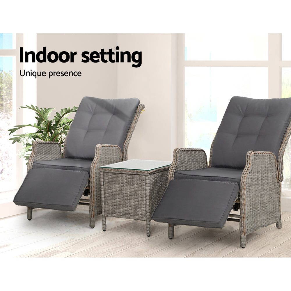 Gardeon Adjustable Wicker Recliner Chair Set